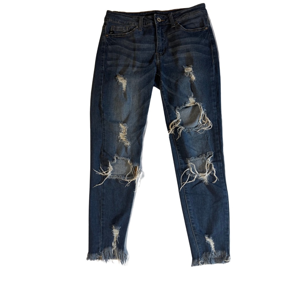 KanCan Dark Blue Distressed Cropped Skinny Jeans Size 26